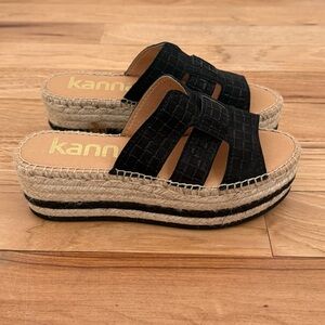 New Kanna Black Suede Leather Platform Espadrilles Made In Spain Sz 40